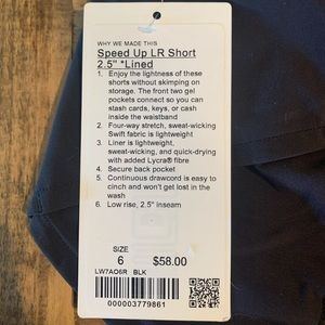 Brand New, Never worm, Lululemon speed up short